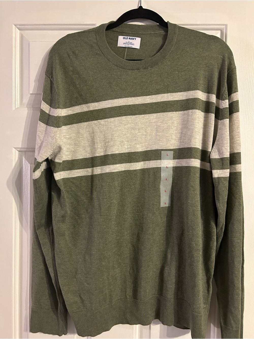 Old Navy Olive & Cream Striped Crewneck Sweater - Men